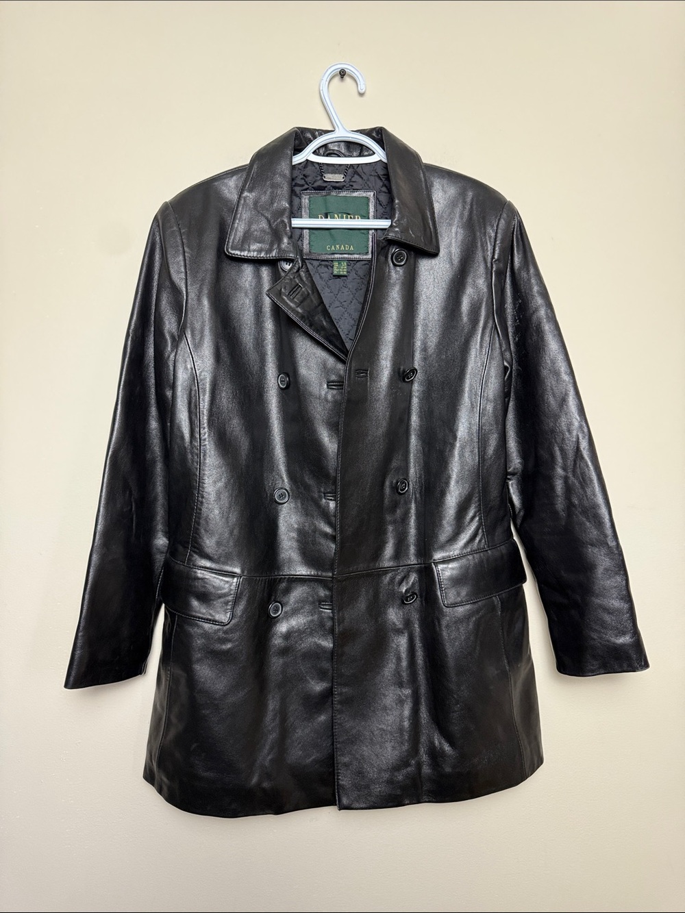 Leather Double-Breasted Black Leather Coat size 8-10